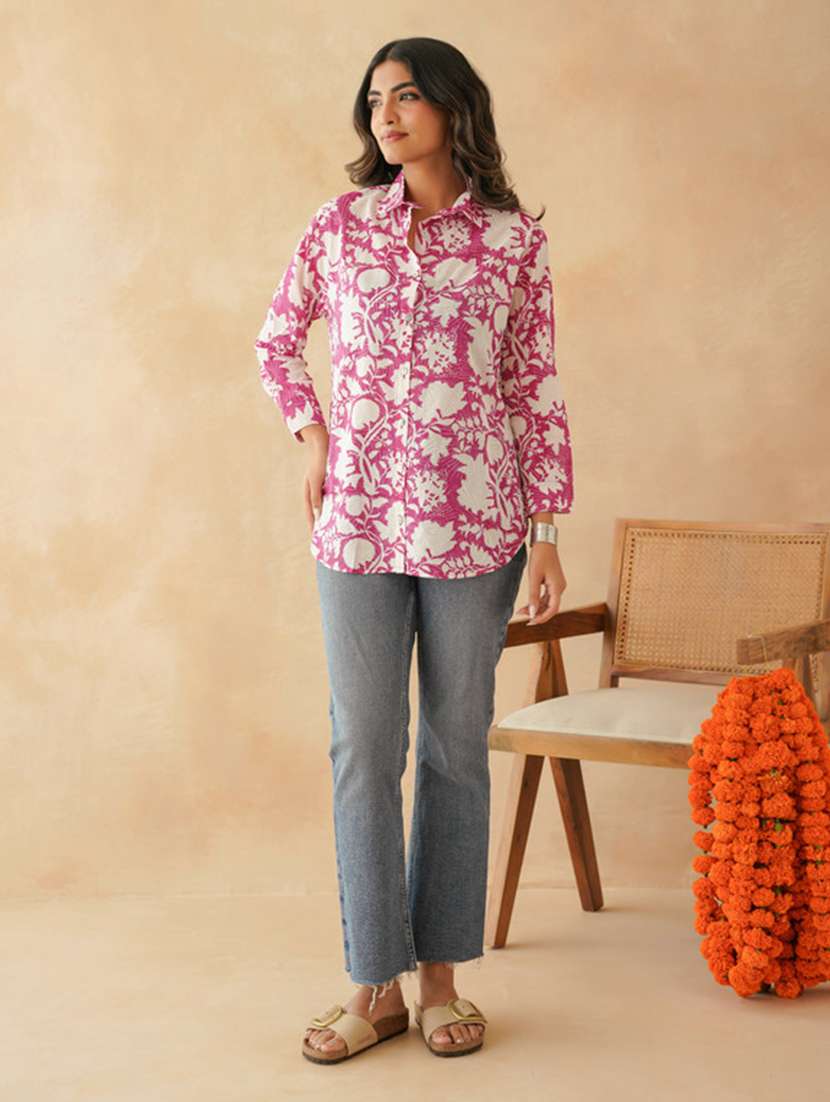 women printed long sleeve collared regular shirt - 22148139 -  Standard Image - 1