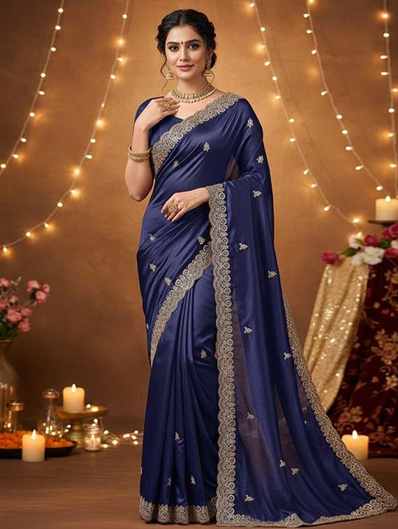 women solid with work embroidered saree with blouse