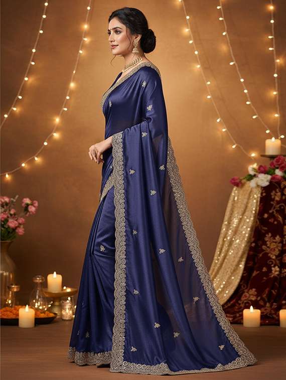 women solid with work embroidered saree with blouse - 22148150 -  Standard Image - 1