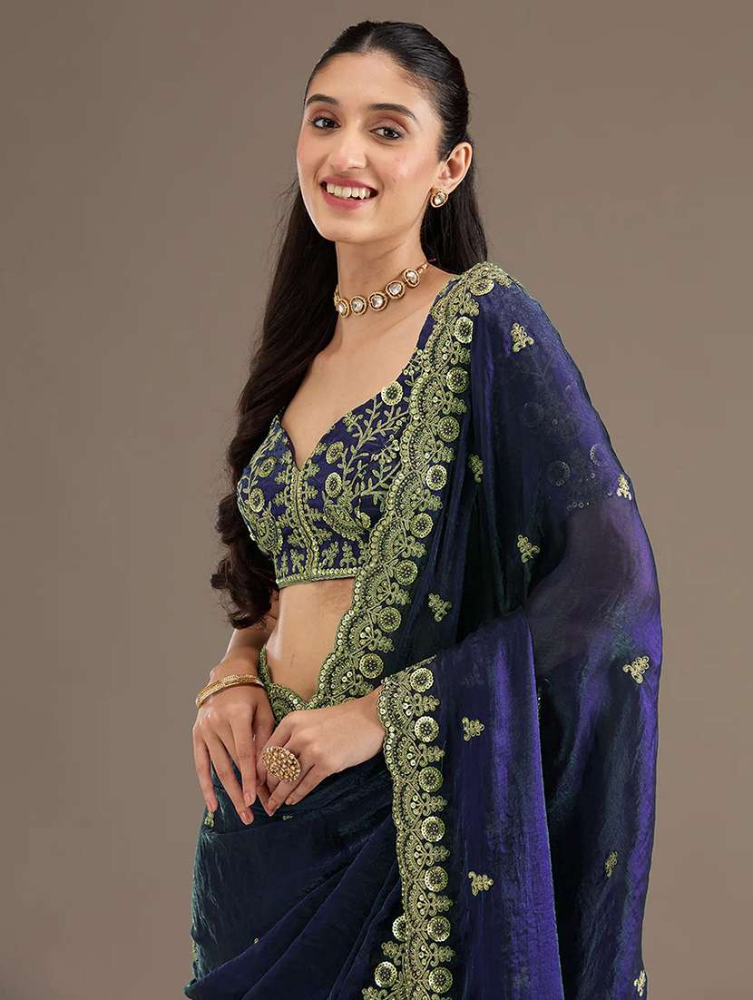 women solid with work embroidered saree with blouse - 22148150 -  Standard Image - 1