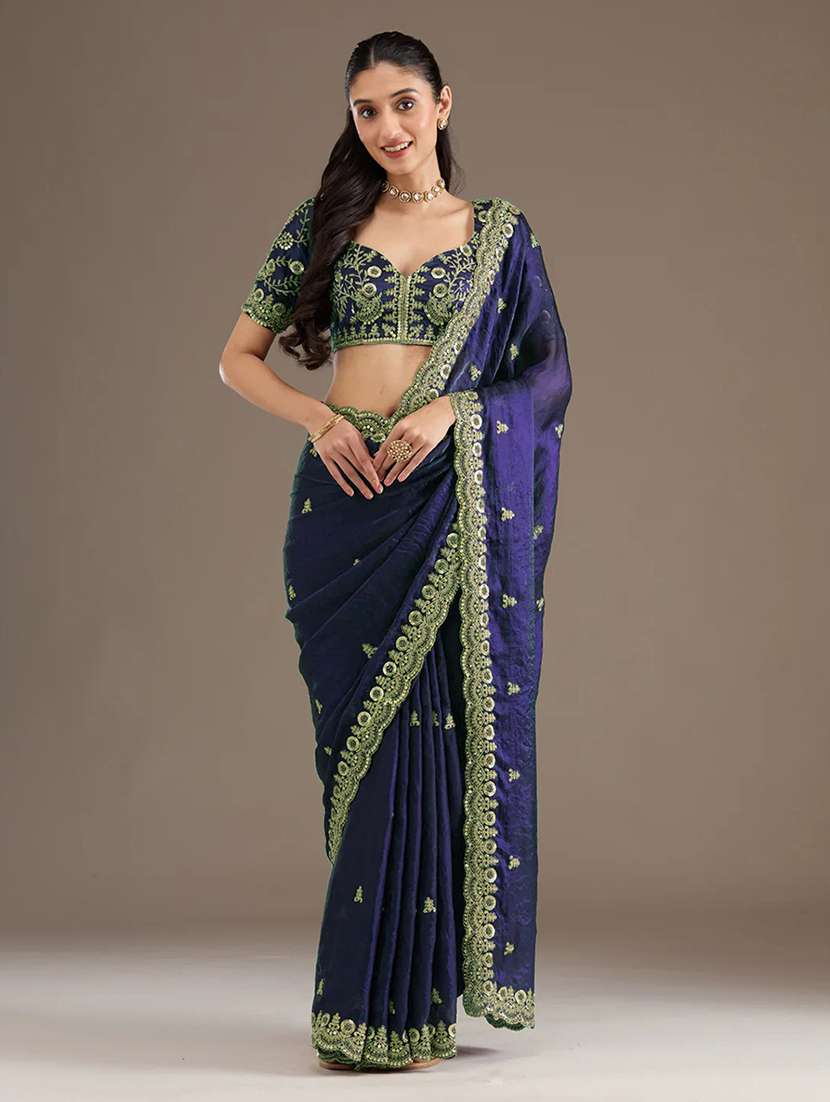 women solid with work embroidered saree with blouse - 22148150 -  Standard Image - 4