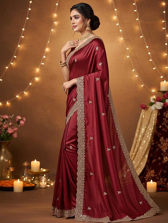 women solid with work embroidered saree with blouse - 22148151 -  Standard Image - 1