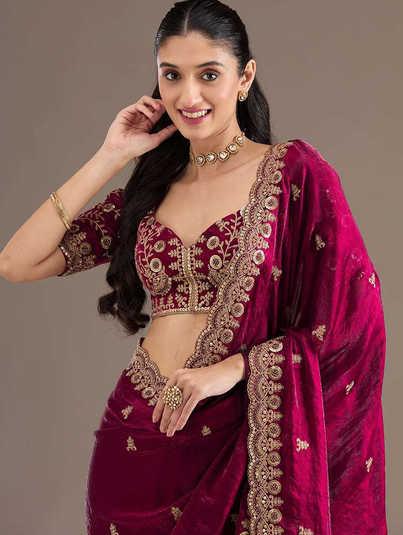 women solid with work embroidered saree with blouse - 22148151 -  Standard Image - 1
