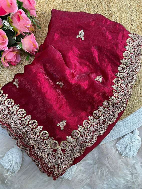 women solid with work embroidered saree with blouse - 22148151 -  Standard Image - 4