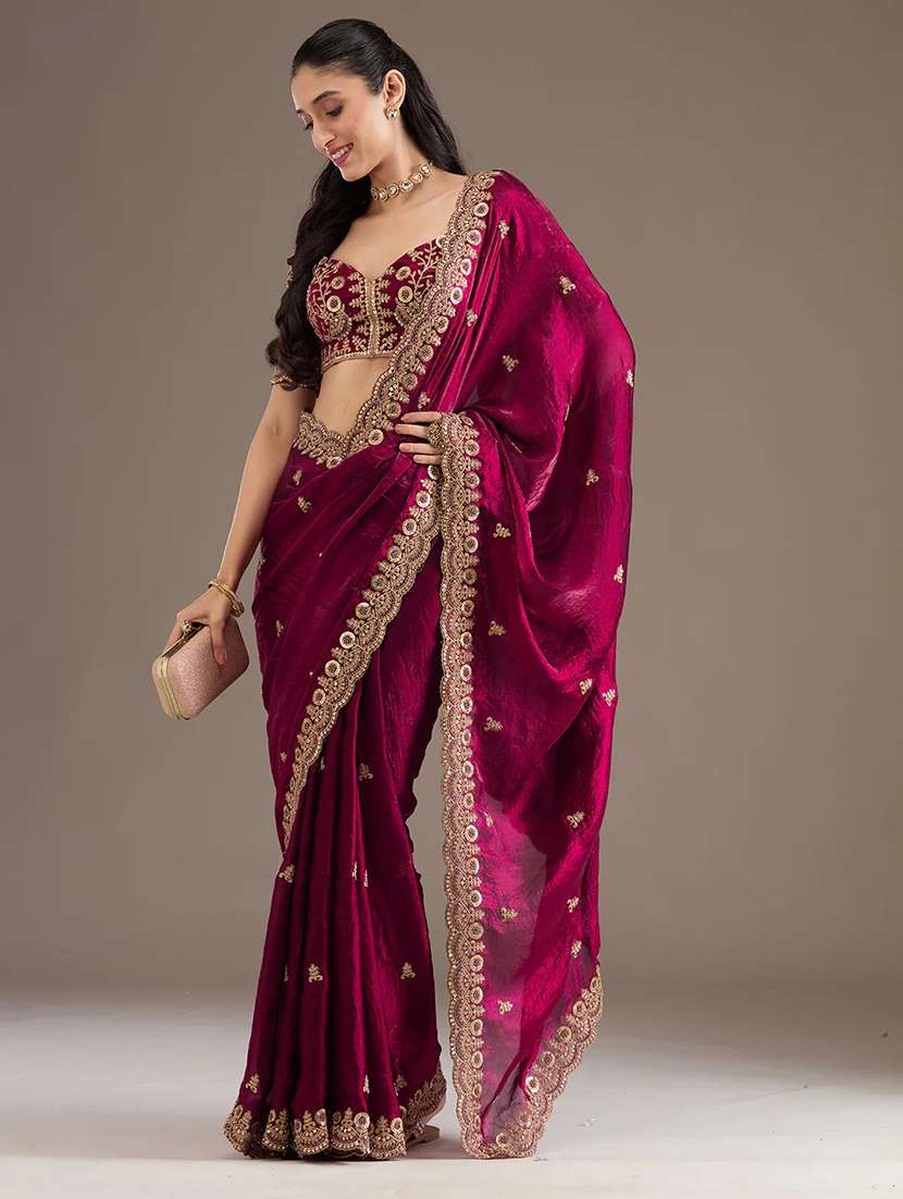 women solid with work embroidered saree with blouse - 22148151 -  Standard Image - 4