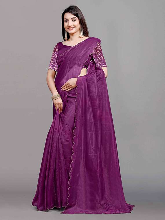 women solid plain saree with blouse - 22148152 -  Standard Image - 1