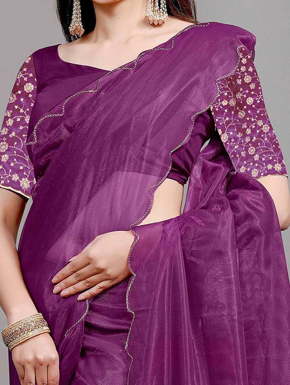 women solid plain saree with blouse - 22148152 -  Standard Image - 4