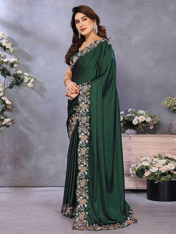 women solid with bordered saree with blouse - 22148158 -  Standard Image - 1