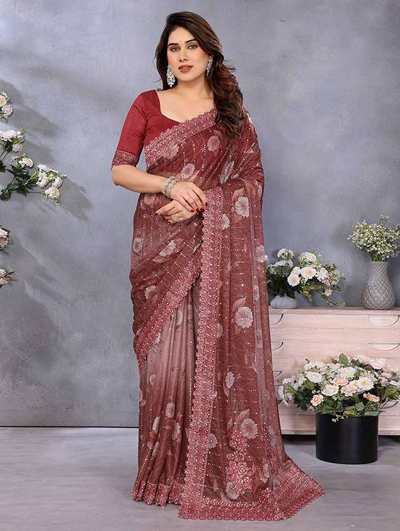 women floral printed embellished saree with blouse