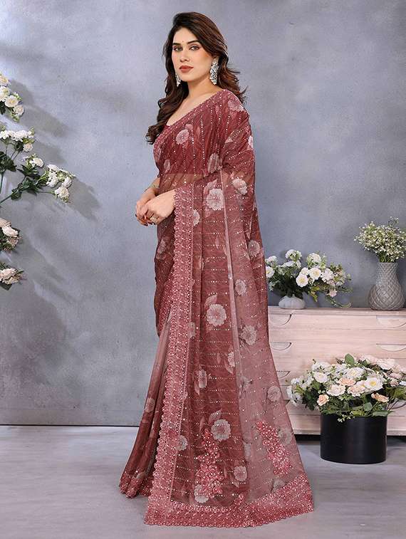 women floral printed embellished saree with blouse - 22148161 -  Standard Image - 1