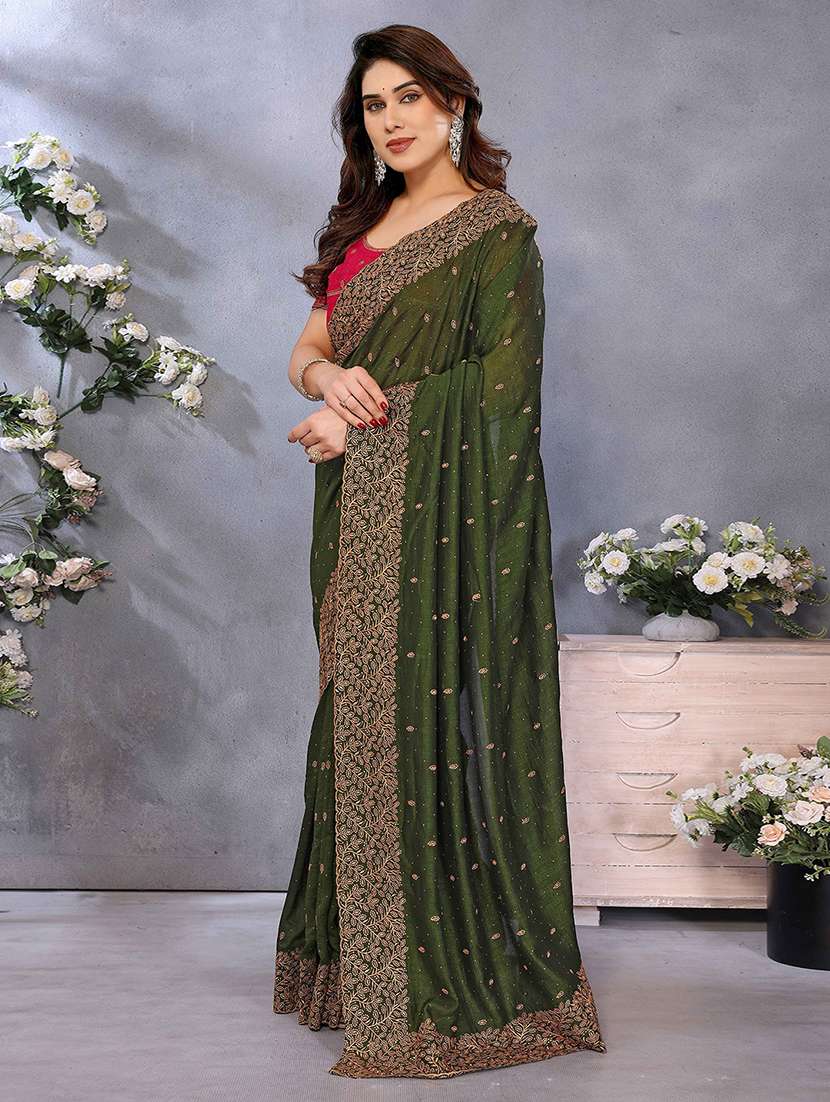 women solid with work embroidered saree with blouse - 22148162 -  Standard Image - 1
