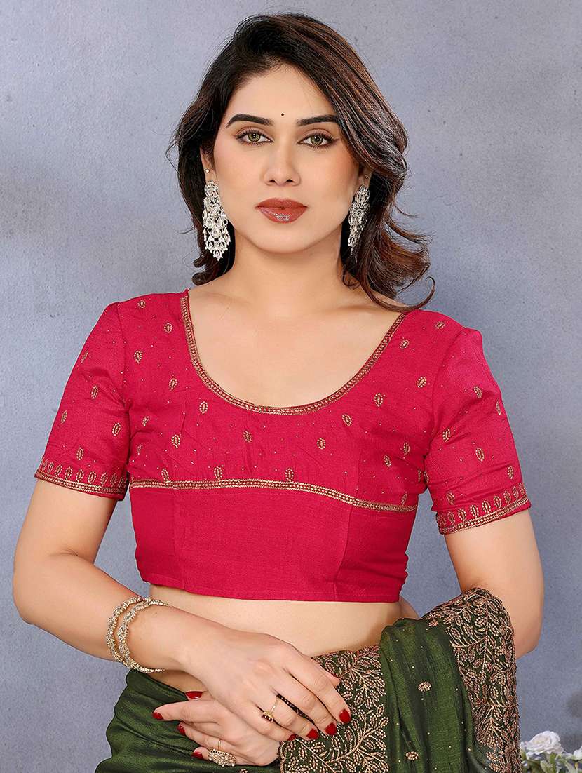 women solid with work embroidered saree with blouse - 22148162 -  Standard Image - 4