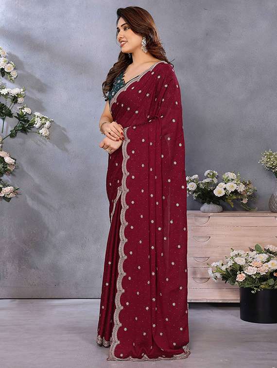 women solid with work embroidered saree with blouse - 22148163 -  Standard Image - 1