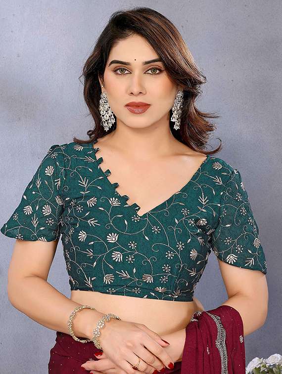 women solid with work embroidered saree with blouse - 22148163 -  Standard Image - 4