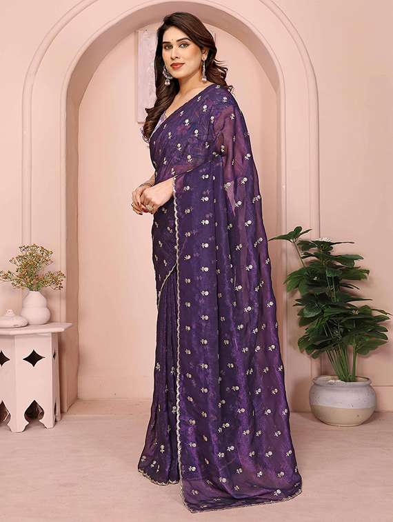 women solid with work embroidered saree with blouse - 22148168 -  Standard Image - 1