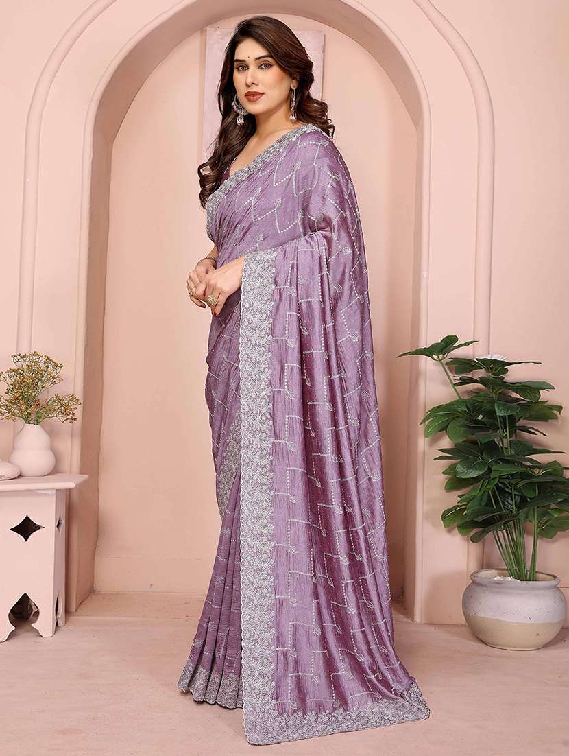 women solid with work embroidered saree with blouse - 22148169 -  Standard Image - 1
