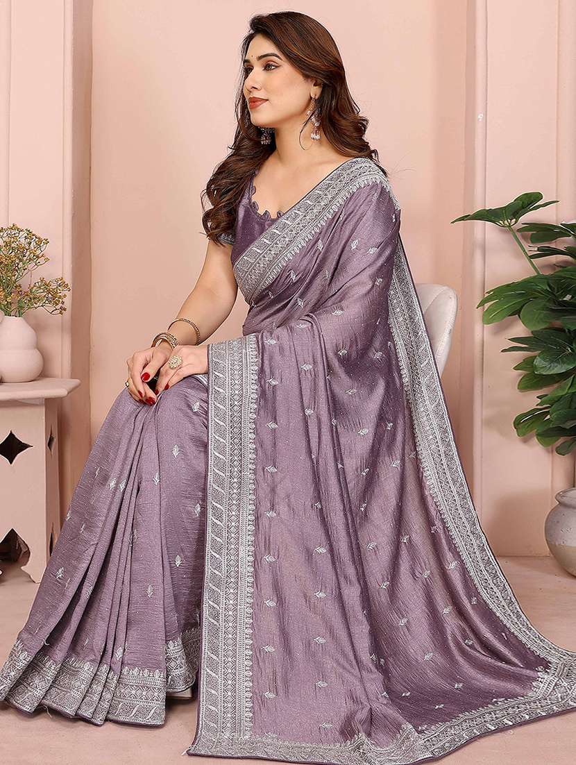 women solid with work embroidered saree with blouse - 22148171 -  Standard Image - 1