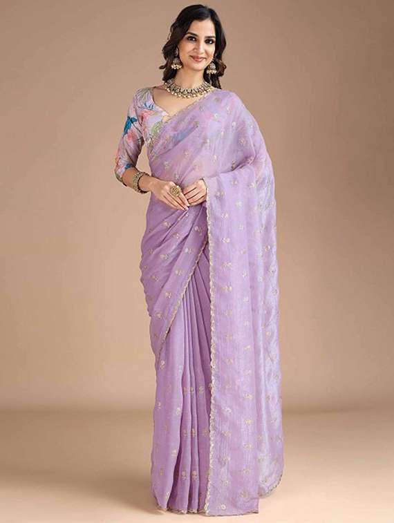 women solid with work embroidered saree with blouse