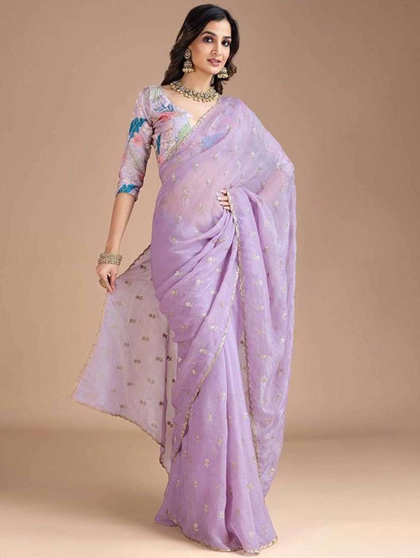 women solid with work embroidered saree with blouse - 22148177 -  Standard Image - 1