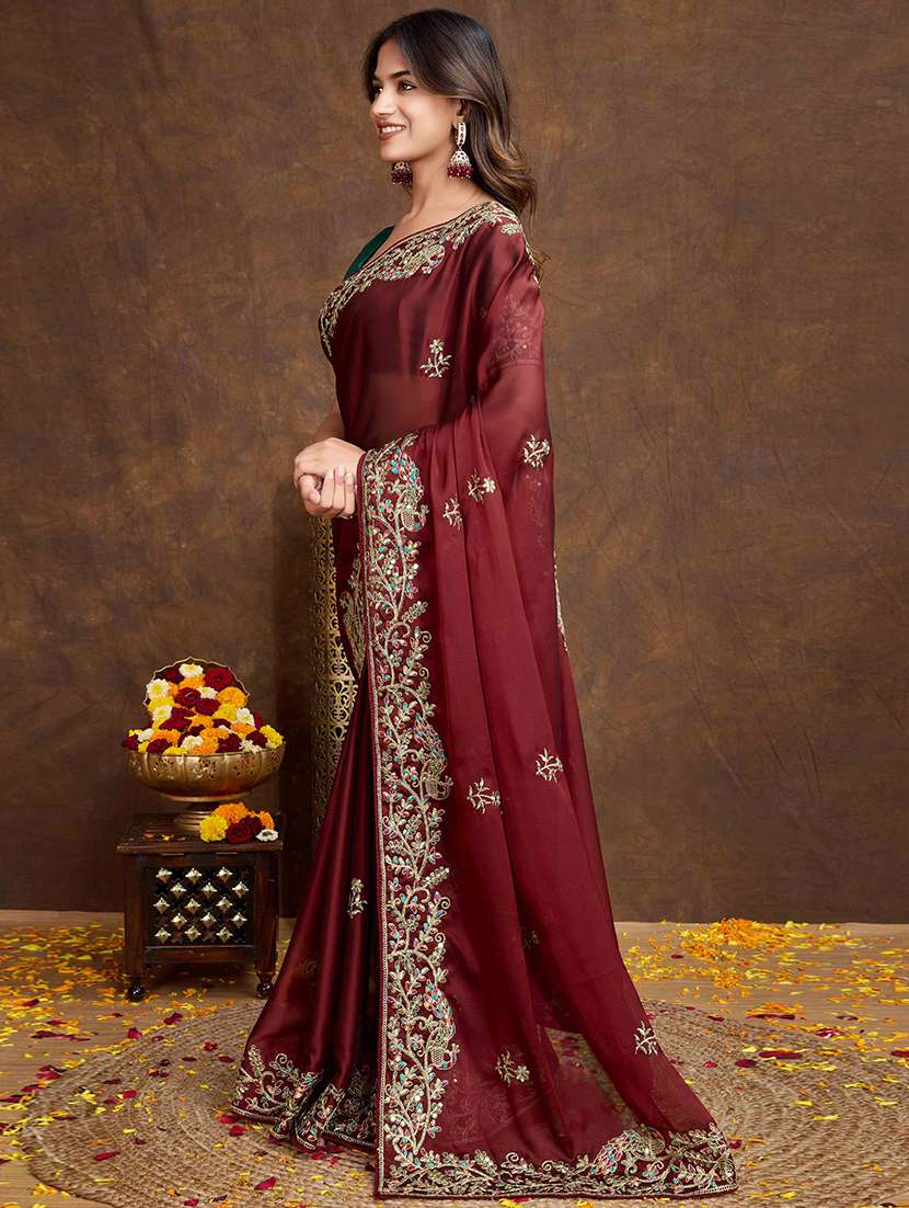 women solid with work embroidered saree with blouse - 22148181 -  Standard Image - 1