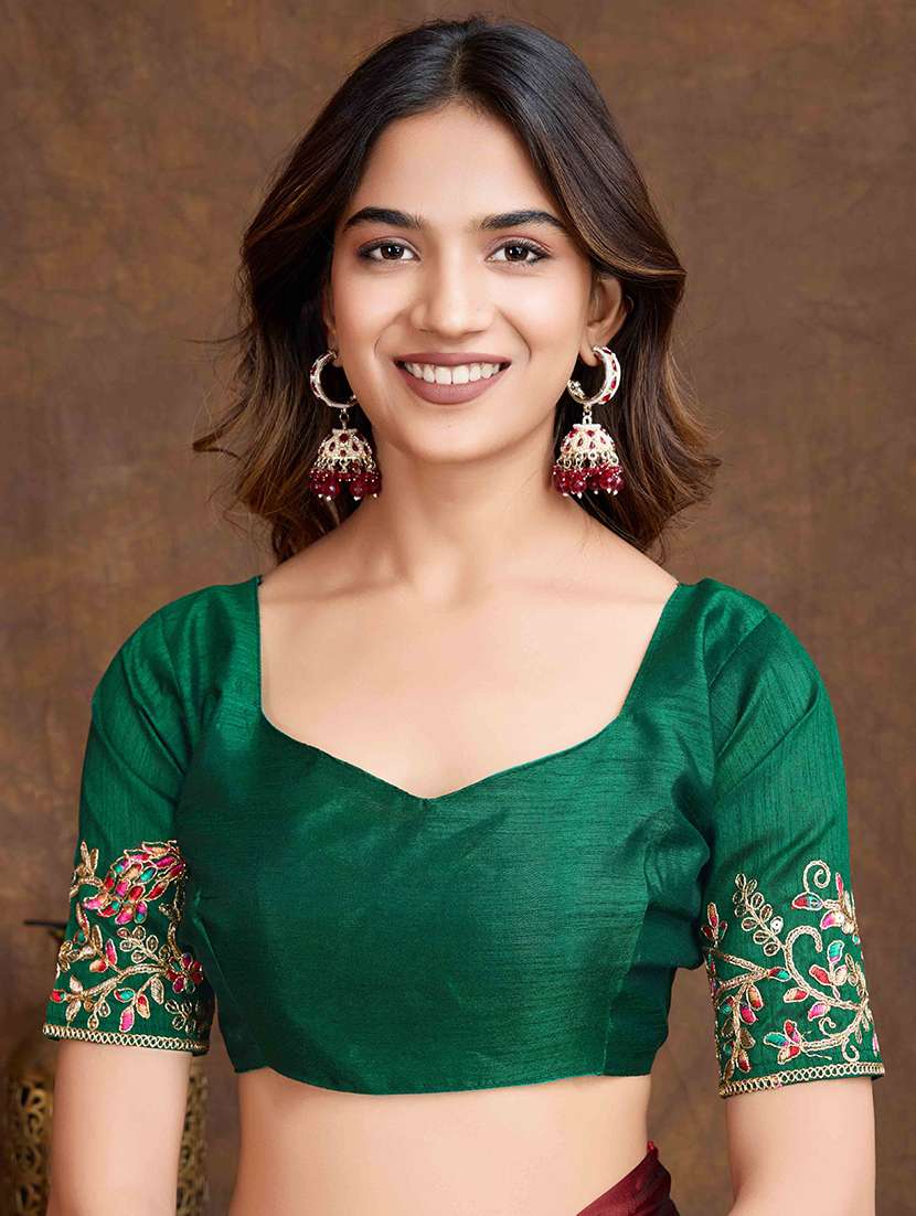 women solid with work embroidered saree with blouse - 22148181 -  Standard Image - 4