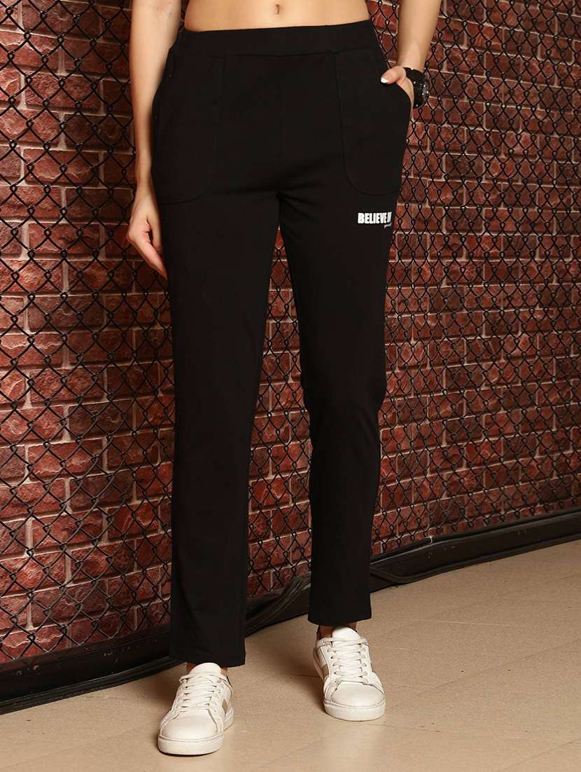 women solid mid rise regular track pant