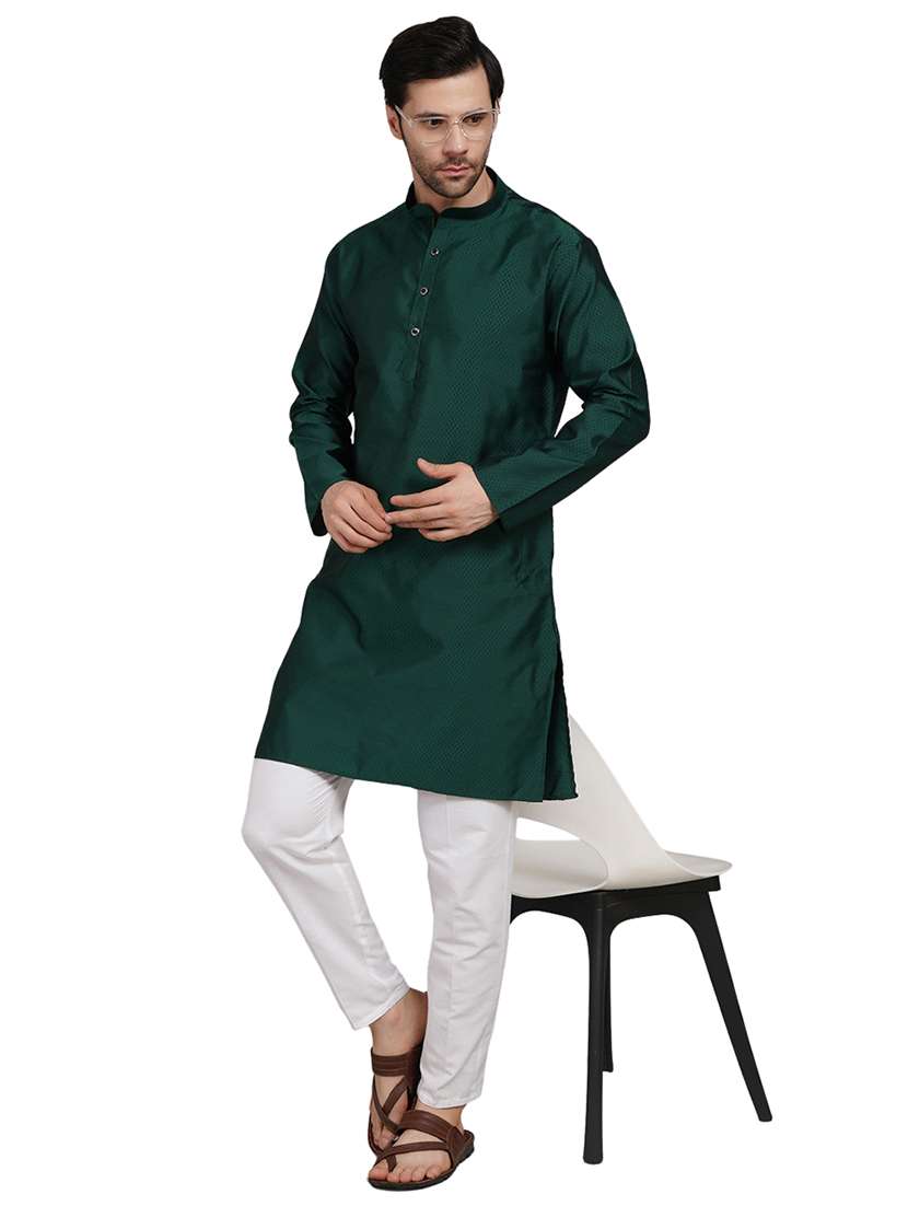 men self design mandarin neck kurta with trousers ethnic wear set