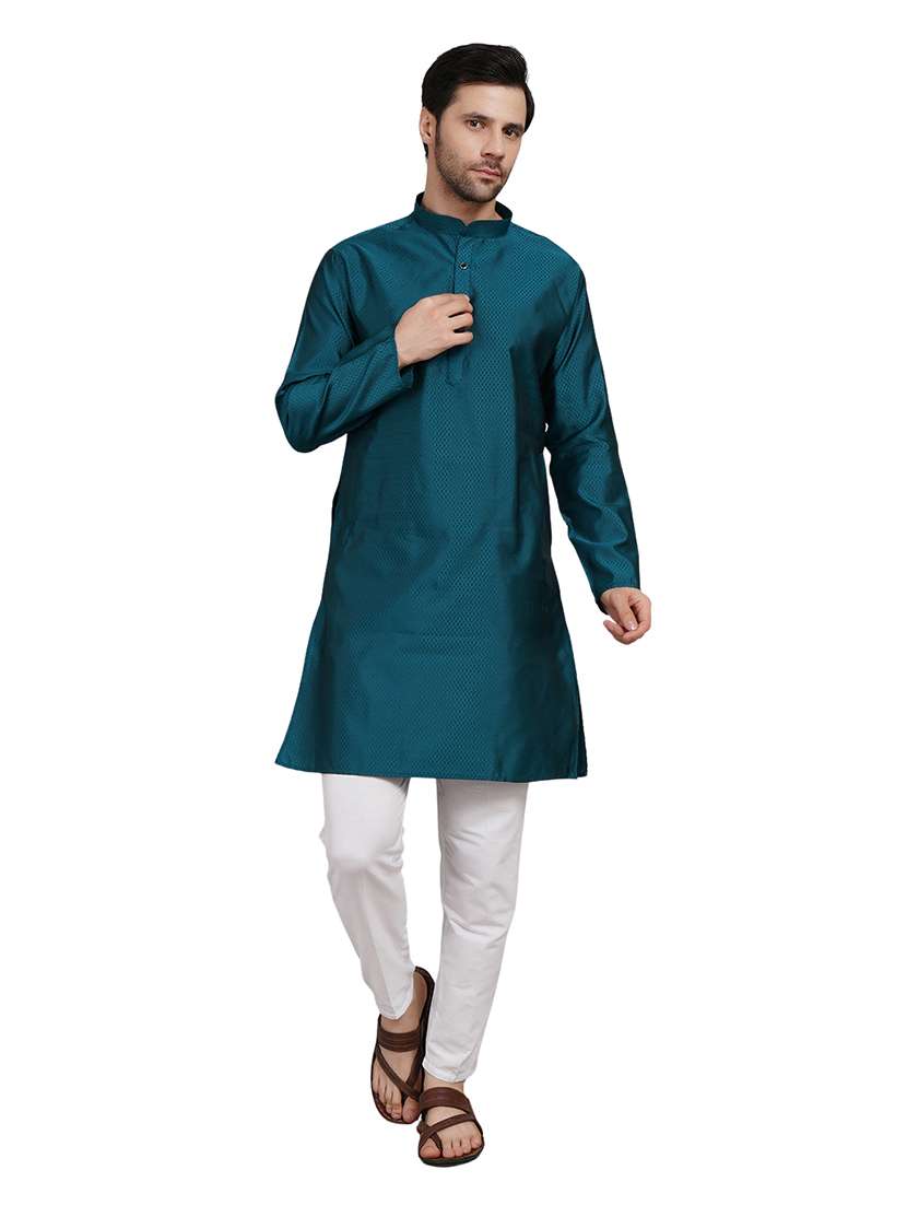 men self design long sleeve kurta with trousers ethnic wear set - 22148226 -  Standard Image - 1
