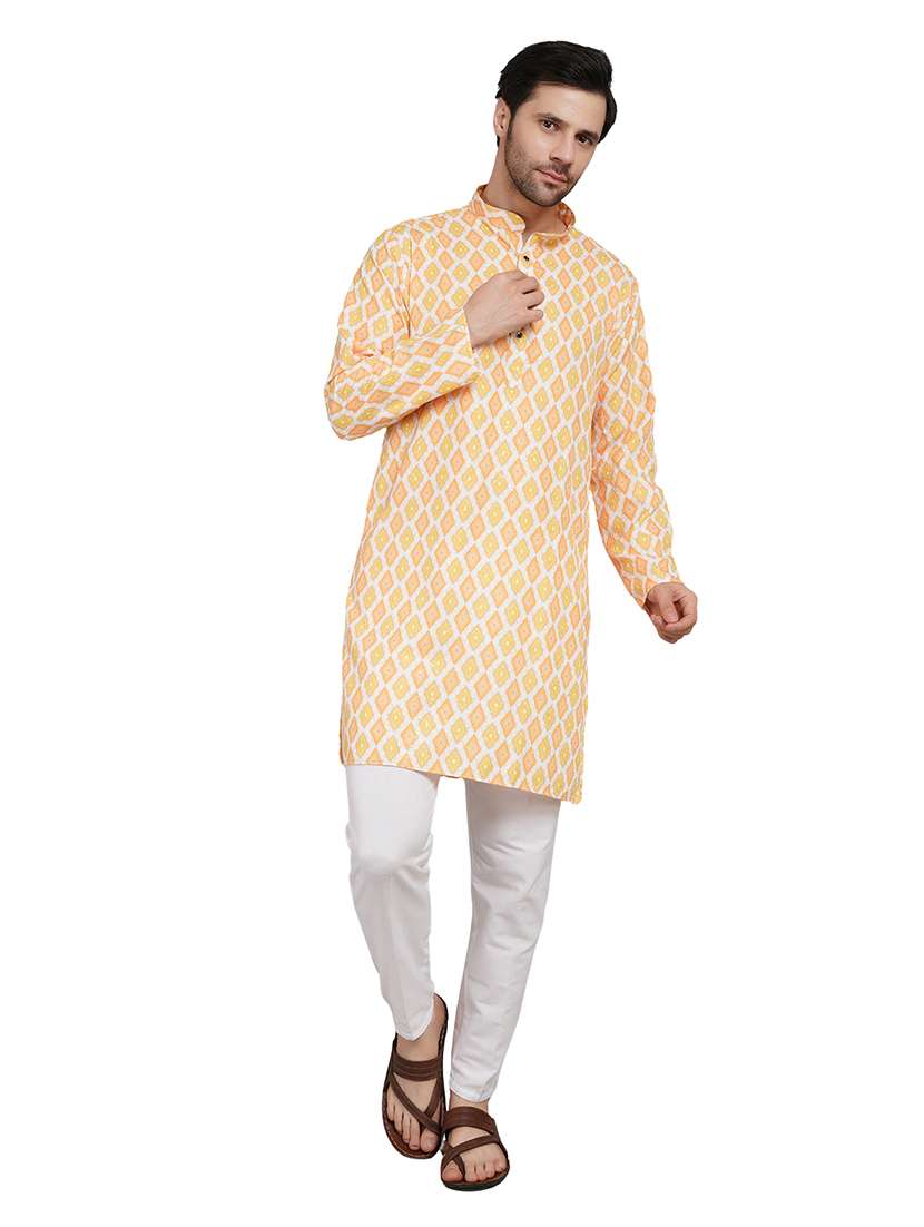men printed long sleeve kurta with trousers ethnic wear set - 22148229 -  Standard Image - 1