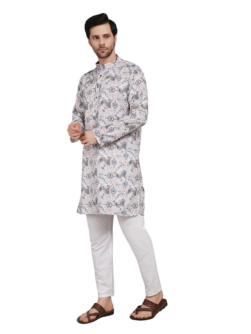 men printed long sleeve kurta with trousers ethnic wear set - 22148235 -  Standard Image - 1