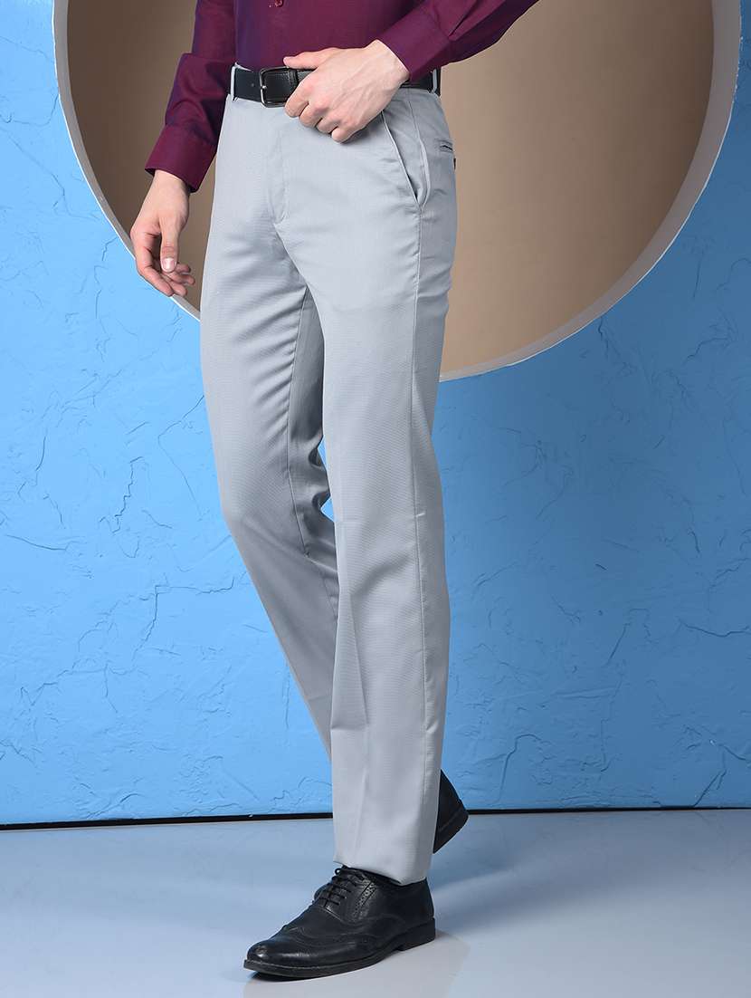 men solid mid rise flat front formal trouser - 22148246 - Standard Image - 1