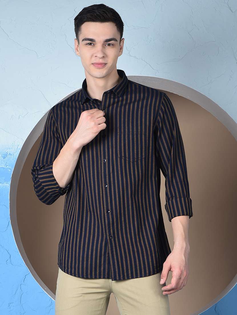 men striped long sleeve regualr fit casual shirt - 22148249 - Standard Image - 1