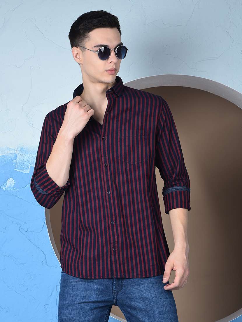 men striped long sleeve regualr fit casual shirt