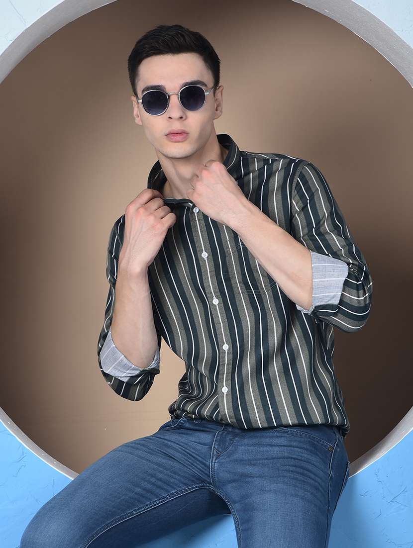 men striped long sleeve regualr fit casual shirt