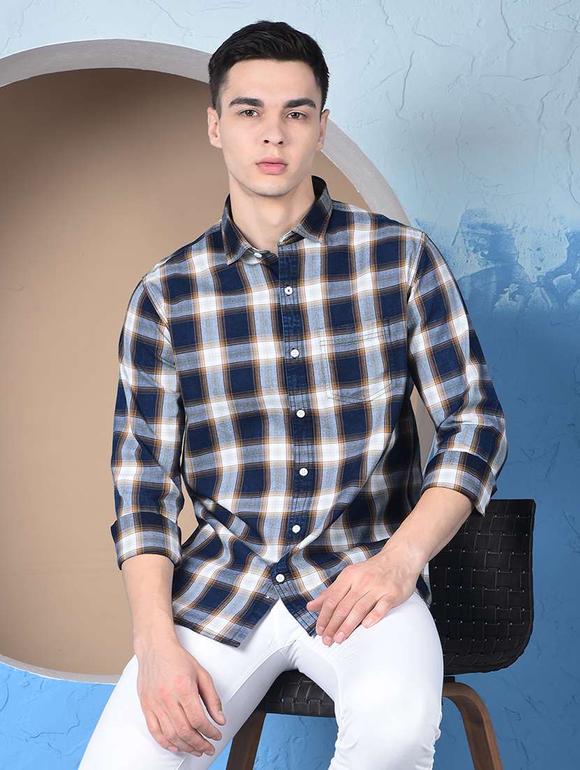 men checkered long sleeve regualr fit casual shirt