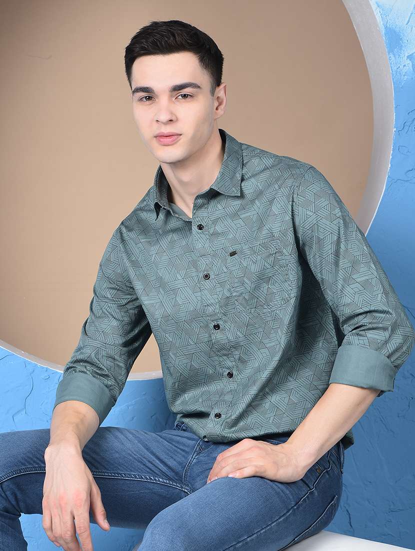 men printed long sleeve regualr fit casual shirt