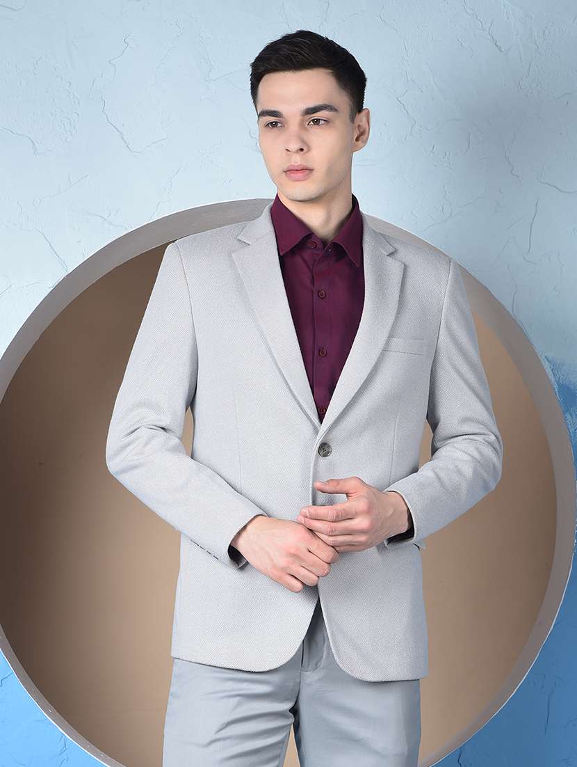 men solid lapel collar single breasted casual blazer - 22148268 -  Standard Image - 1