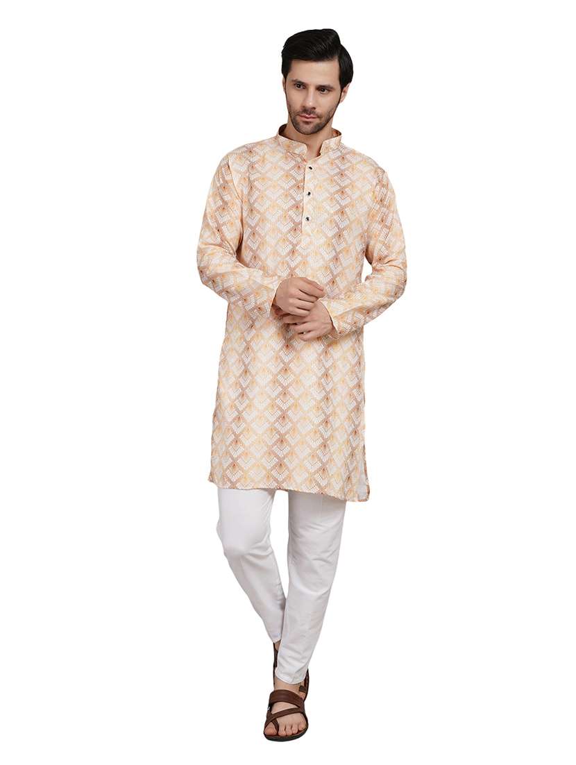 men printed long sleeve kurta with trousers ethnic wear set - 22148269 -  Standard Image - 1