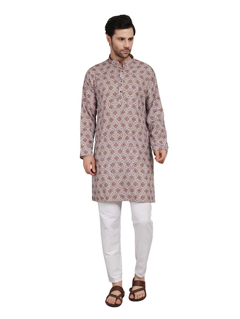 men printed long sleeve kurta with trousers ethnic wear set - 22148270 -  Standard Image - 1