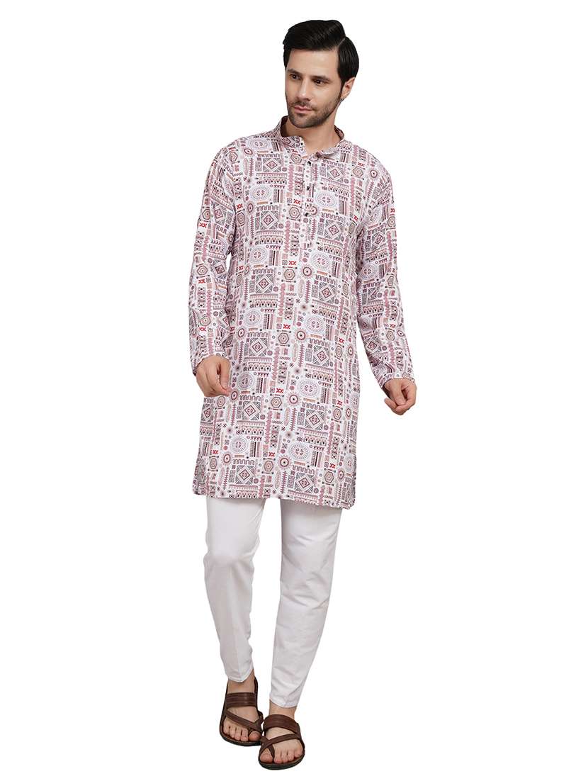 men printed long sleeve kurta with trousers ethnic wear set - 22148271 -  Standard Image - 1