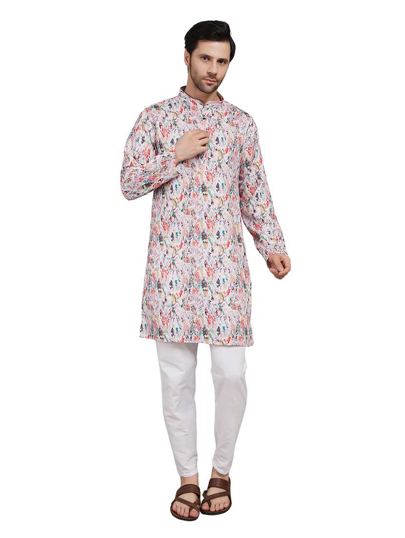 men printed long sleeve kurta with trousers ethnic wear set - 22148273 -  Standard Image - 1