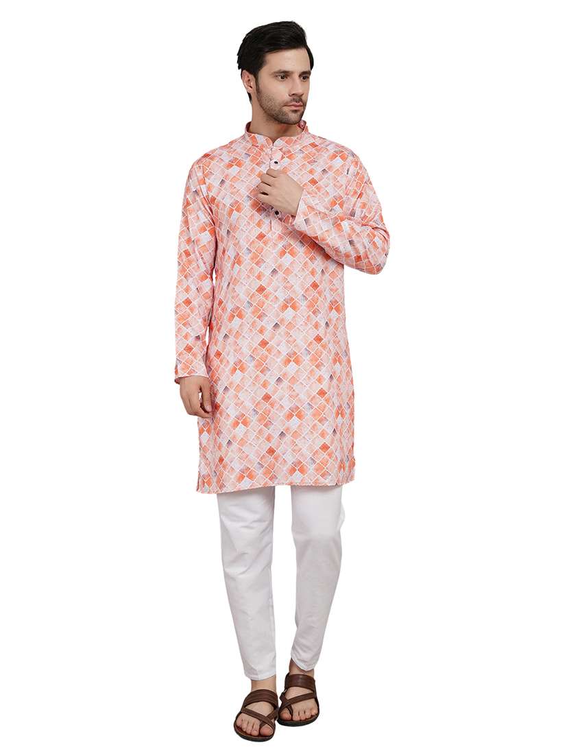 men printed long sleeve kurta with trousers ethnic wear set - 22148274 -  Standard Image - 1