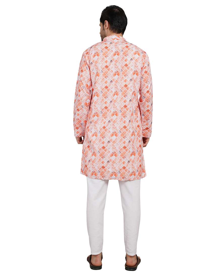 men printed long sleeve kurta with trousers ethnic wear set - 22148274 -  Standard Image - 4