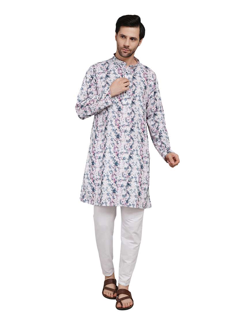 men printed long sleeve kurta with trousers ethnic wear set - 22148276 -  Standard Image - 1
