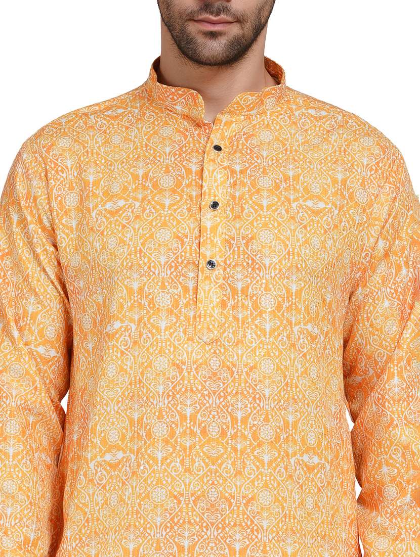 men printed mandarin neck kurta with trousers ethnic wear set - 22148277 -  Standard Image - 6