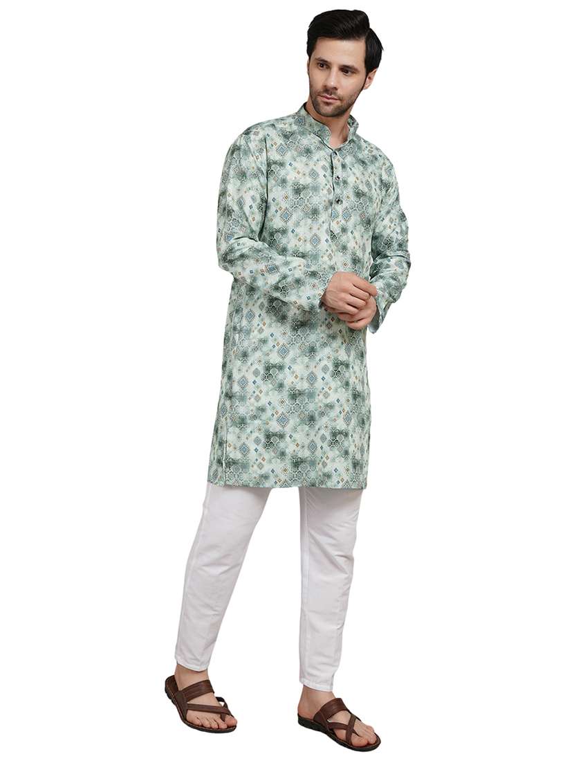 men printed mandarin neck kurta with trousers ethnic wear set - 22148278 -  Standard Image - 1