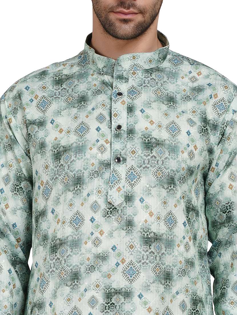 men printed mandarin neck kurta with trousers ethnic wear set - 22148278 -  Standard Image - 6