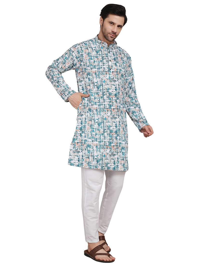 men printed mandarin neck kurta with trousers ethnic wear set - 22148280 -  Standard Image - 1