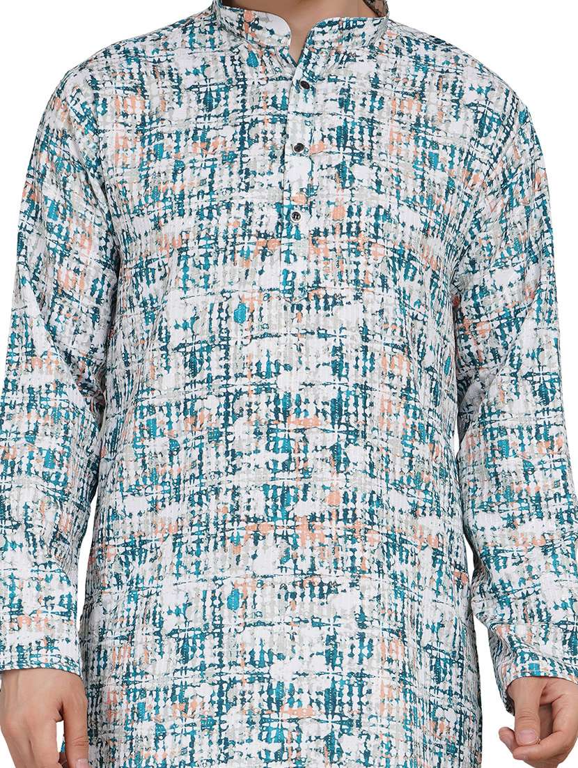 men printed mandarin neck kurta with trousers ethnic wear set - 22148280 -  Standard Image - 6
