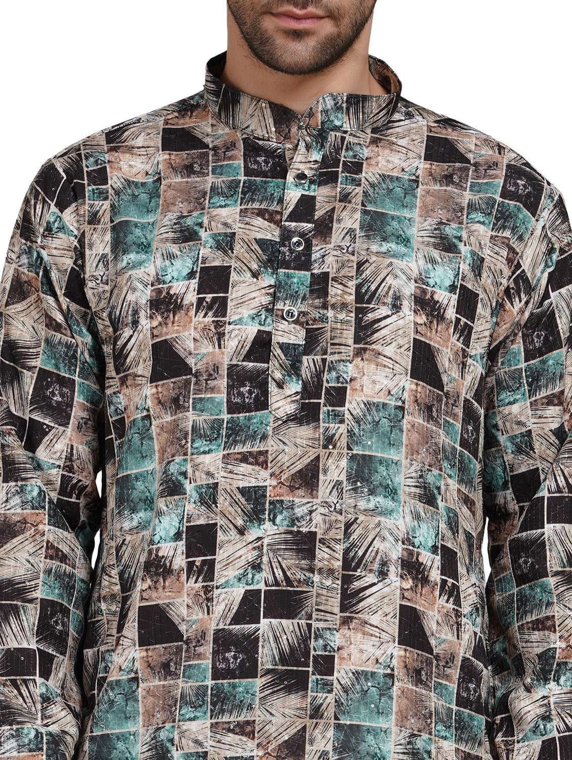 men printed mandarin neck kurta with trousers ethnic wear set - 22148281 -  Standard Image - 6